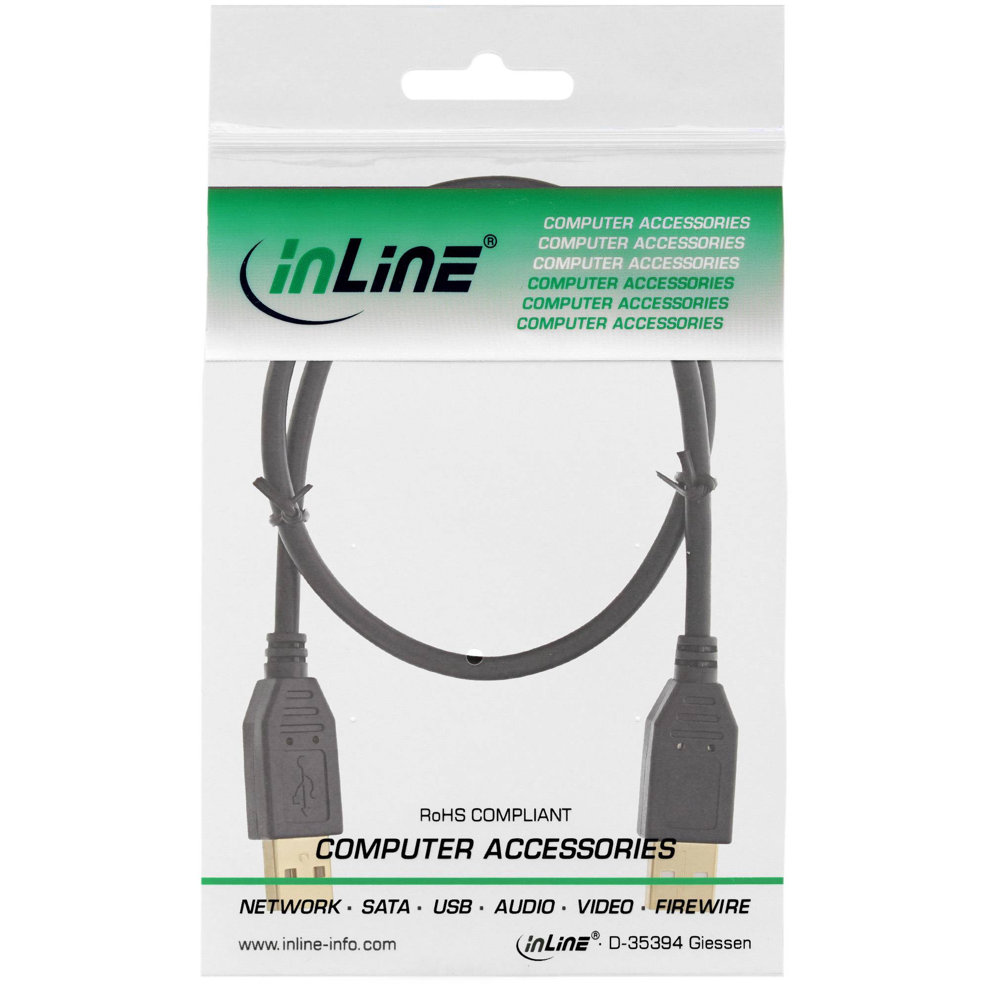 INLINE - USB 2.0 Kabel - A an A - schwarz - Kontakte gold - 3m