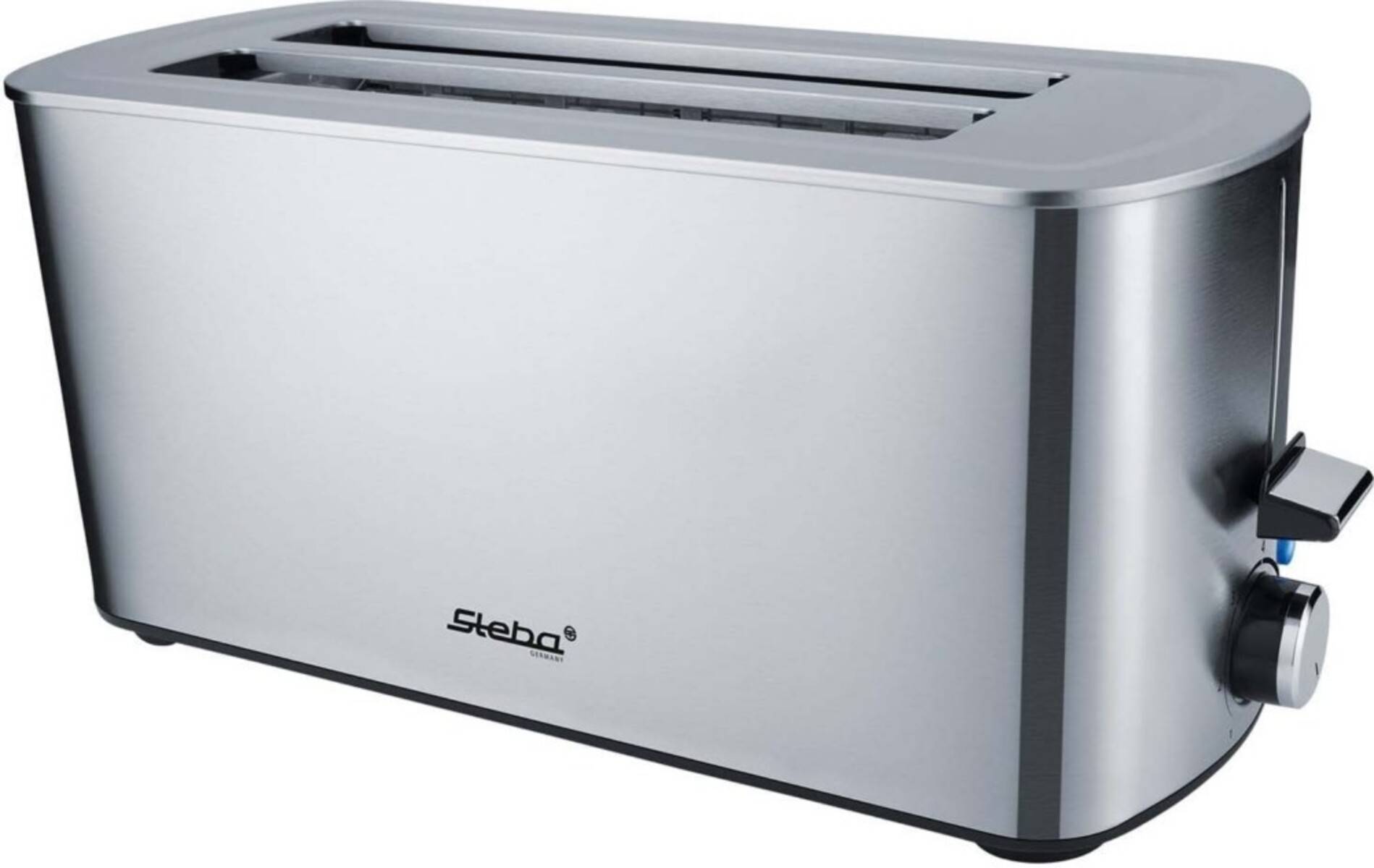 Edelstahl-Zwei-Scheiben-Toaster mit breiten Schlitzen, Seitenhebel und Bräunungsregler