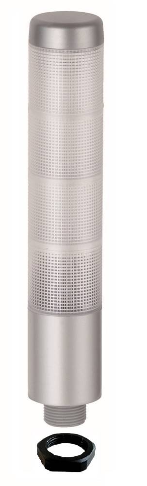 Hoher silberner zylindrischer Metallfilterpatrone mit Gewindelockaus unten und schwarzem Befestigungsring darunter.