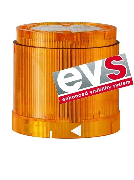 Orange zylindrisches Warnleuchten-Blinklicht mit der Beschriftung „EVS