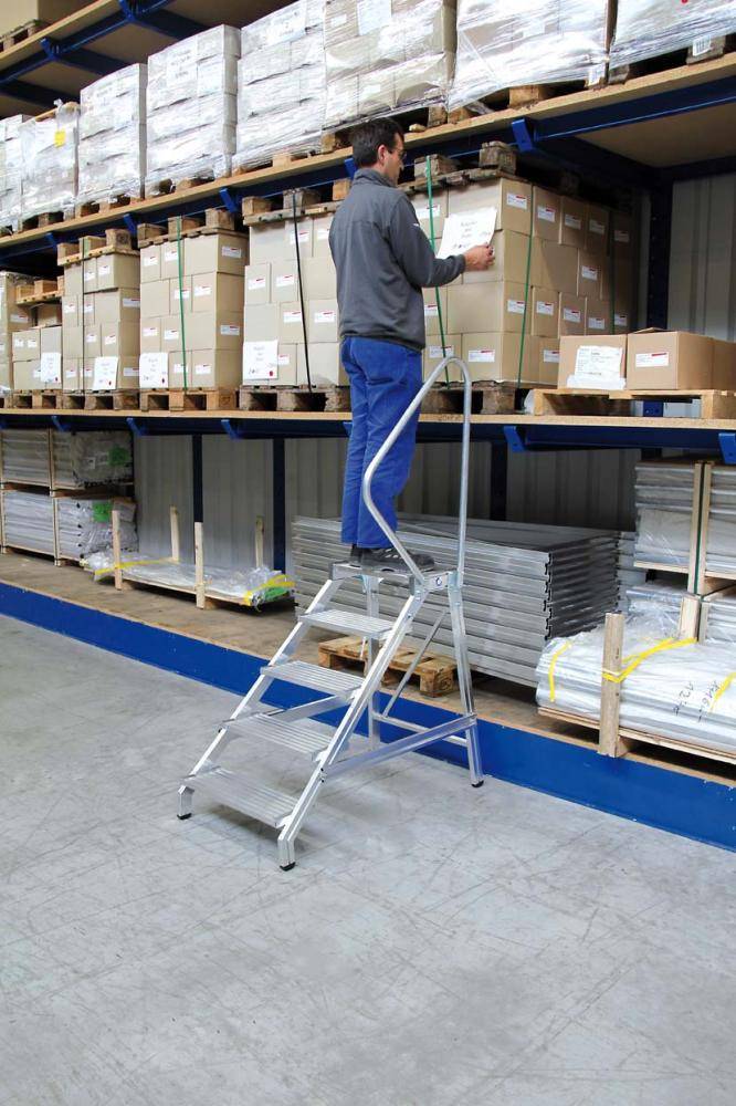 Alu-Montagetritt 2 Stufen mit Handlauf Podesthöhe 0,40 m Arbeitshöhe bis 2,40 m