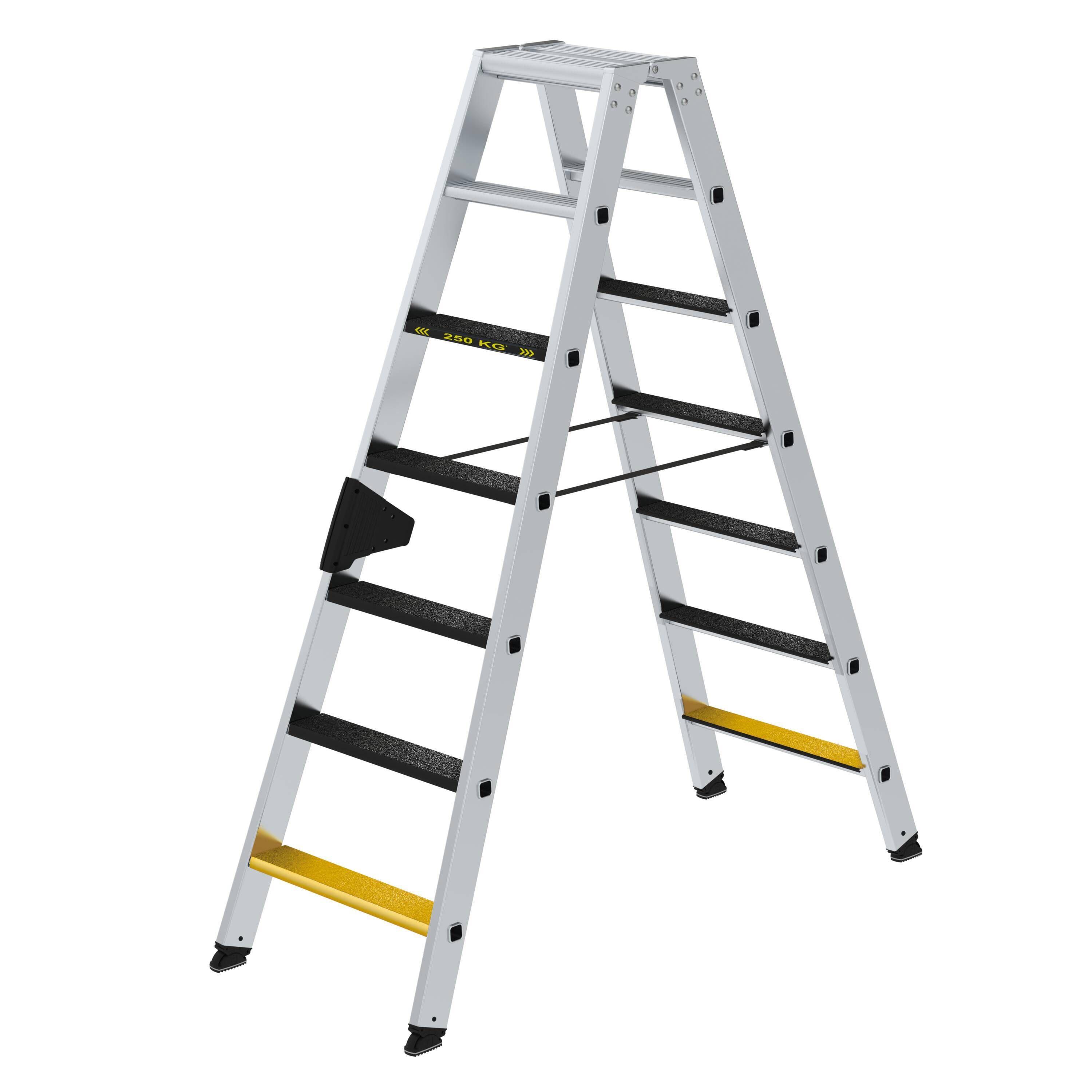 Munk Stufen-Stehleiter 250 kg beidseitig begehbar mit clip-step R13 2x7 Stufen