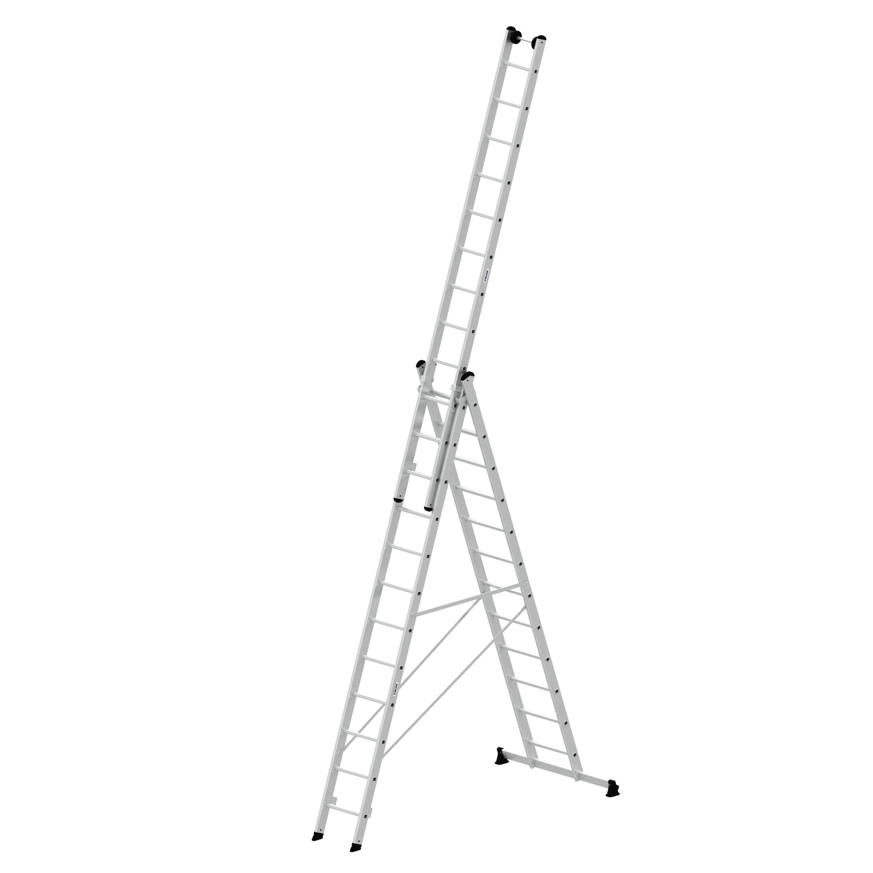 Munk Sprossen-Mehrzweckleiter 3-teilig mit nivello®-Traverse und Wandlaufrollen 3x12
