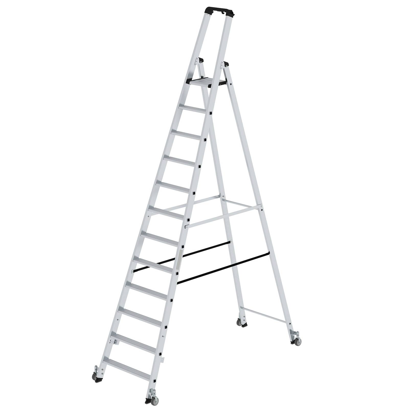 MUNK Stehleiter einseitig begehbar mit Rollen 12 Stufen