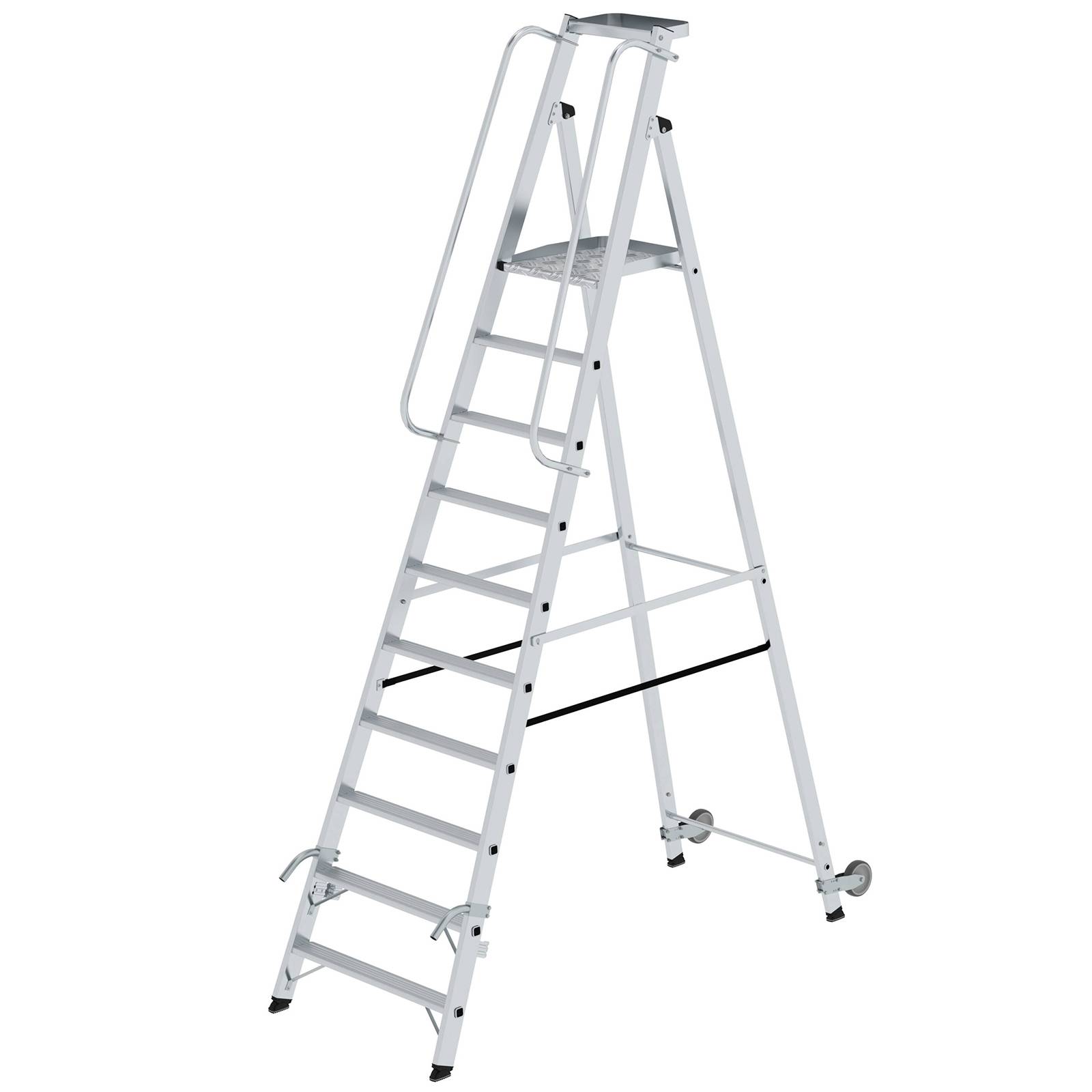 MUNK Aluminium-Stehleiter mit Rollen und Griff 10 Stufen