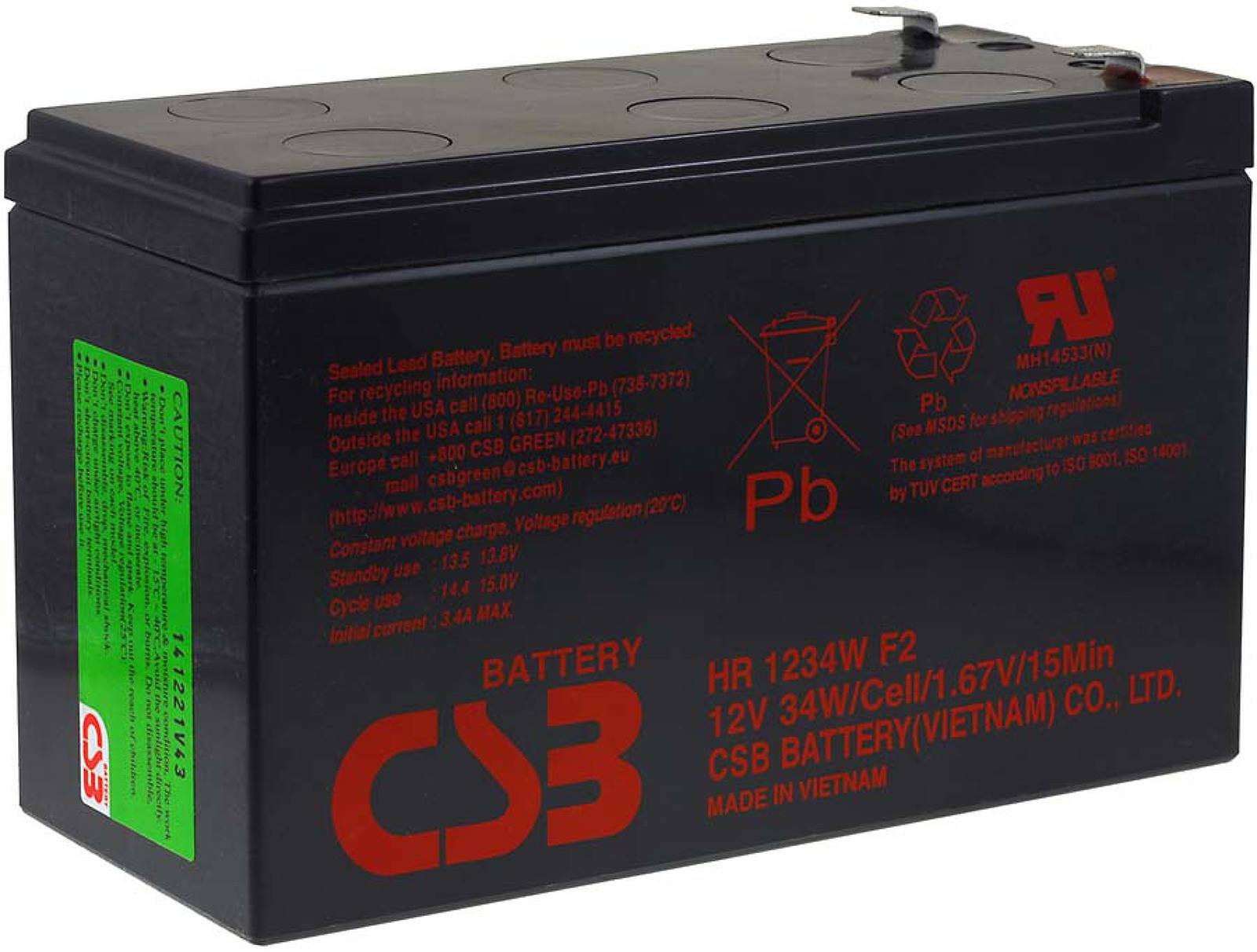 CSB Hochstrom Bleiakku HR1234WF2 passend für APC Back-UPS BE550G 12V 9Ah, 12V, Lead-Acid