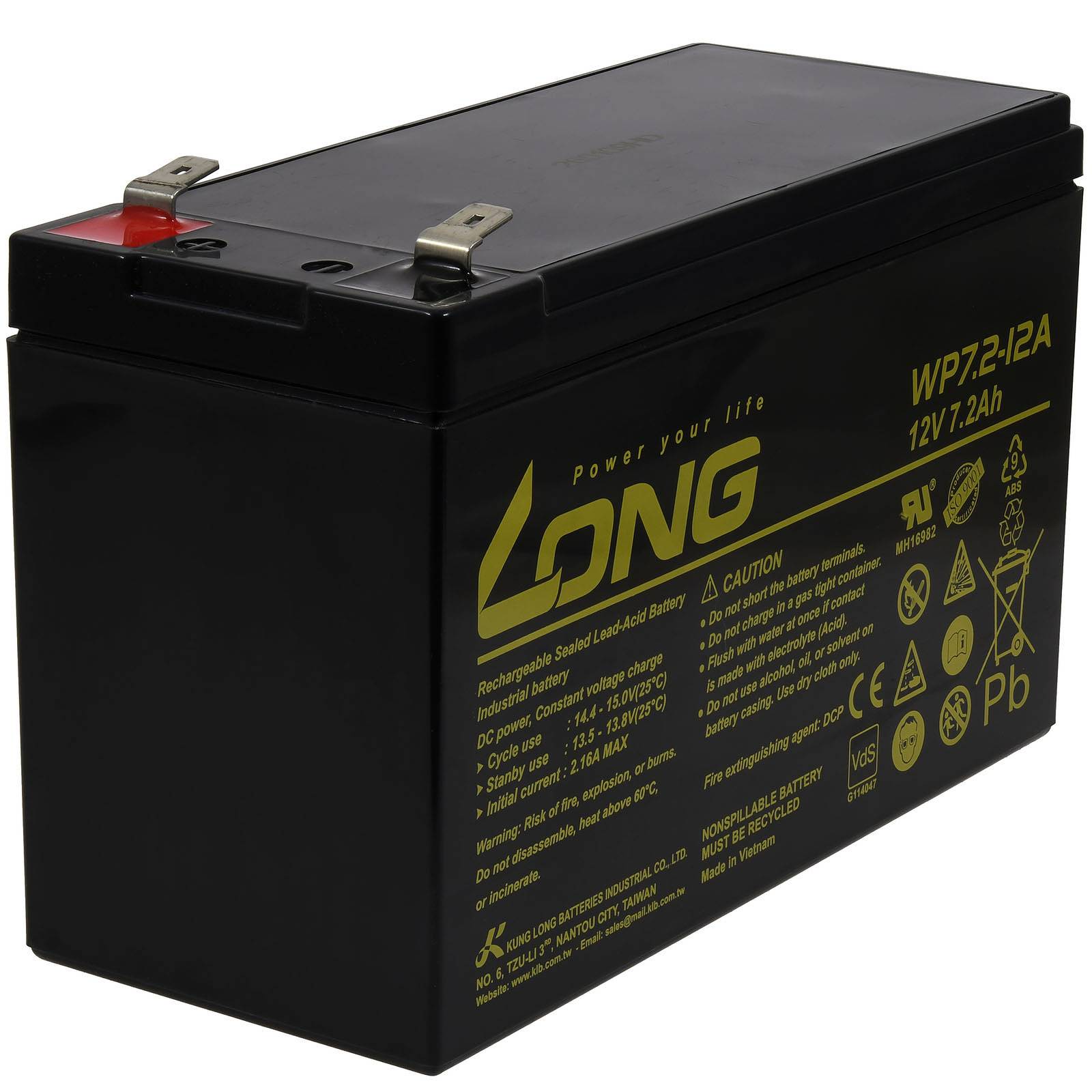 Schwarze wiederaufladbare versiegelte Blei-Säure-Batterie mit der Beschriftung „LONG