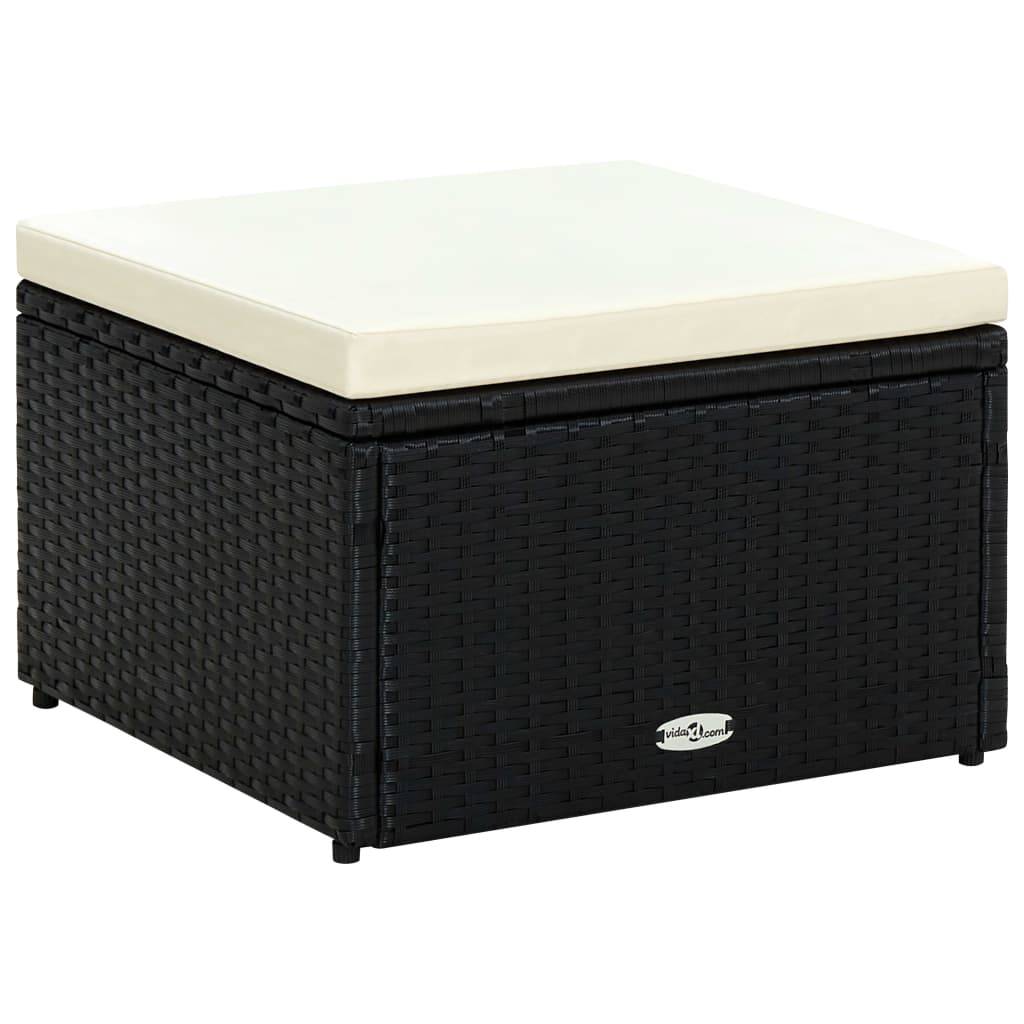 vidaXL Hocker mit Kissen Poly Rattan 53×53×30 cm Schwarz