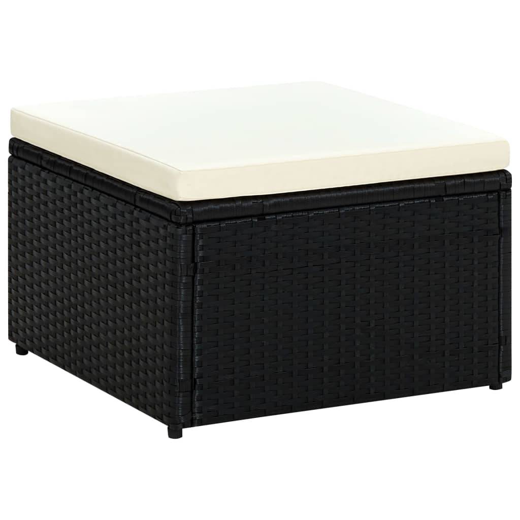 vidaXL Hocker mit Kissen Poly Rattan 53×53×30 cm Schwarz