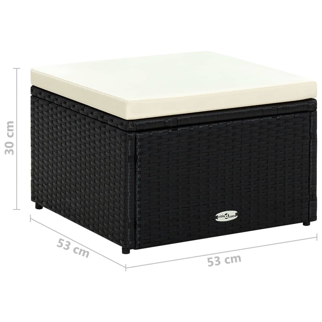 vidaXL Hocker mit Kissen Poly Rattan 53×53×30 cm Schwarz