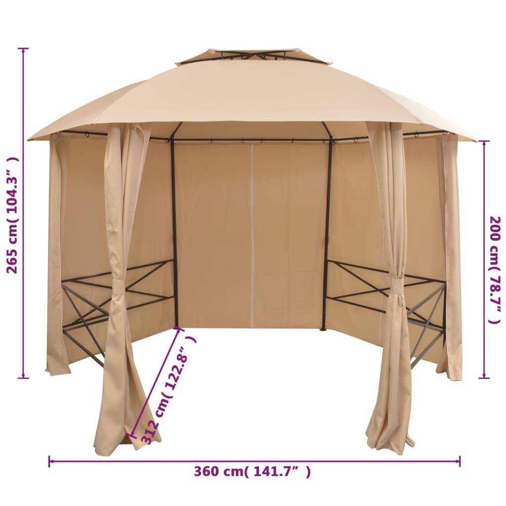 vidaXL Gartenpavillon mit Vorhängen Hexagonal 360x265 cm