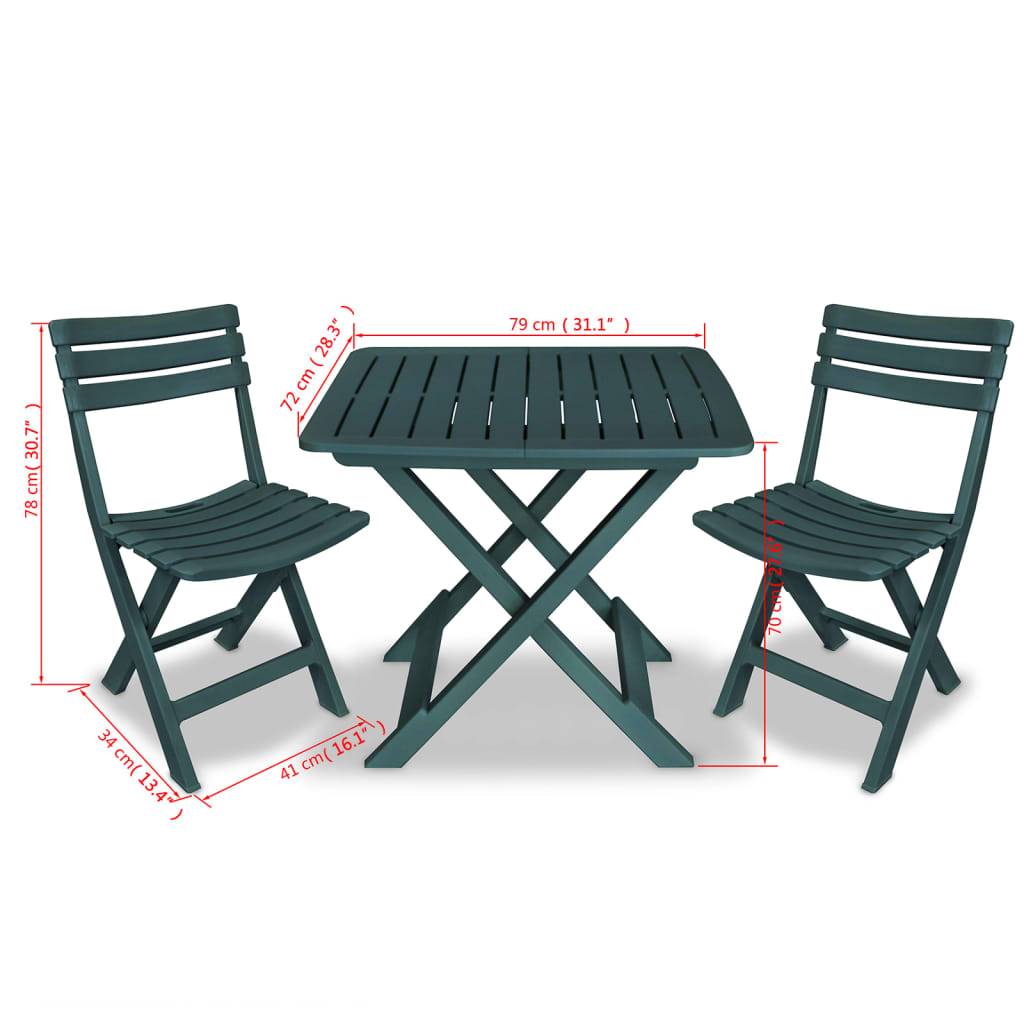 vidaXL 3-tlg. Bistro-Set Klappbar Kunststoff Grün