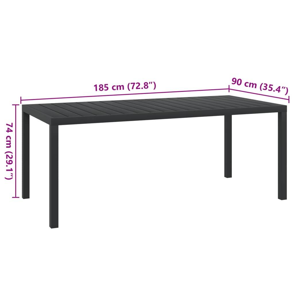 vidaXL Gartentisch Schwarz 185x90x74 cm Aluminium und WPC