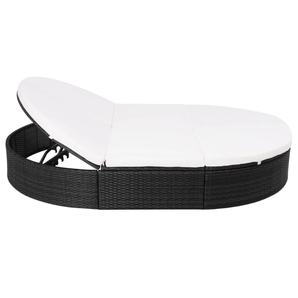 vidaXL Outdoor-Loungebett mit Kissen Poly Rattan Schwarz