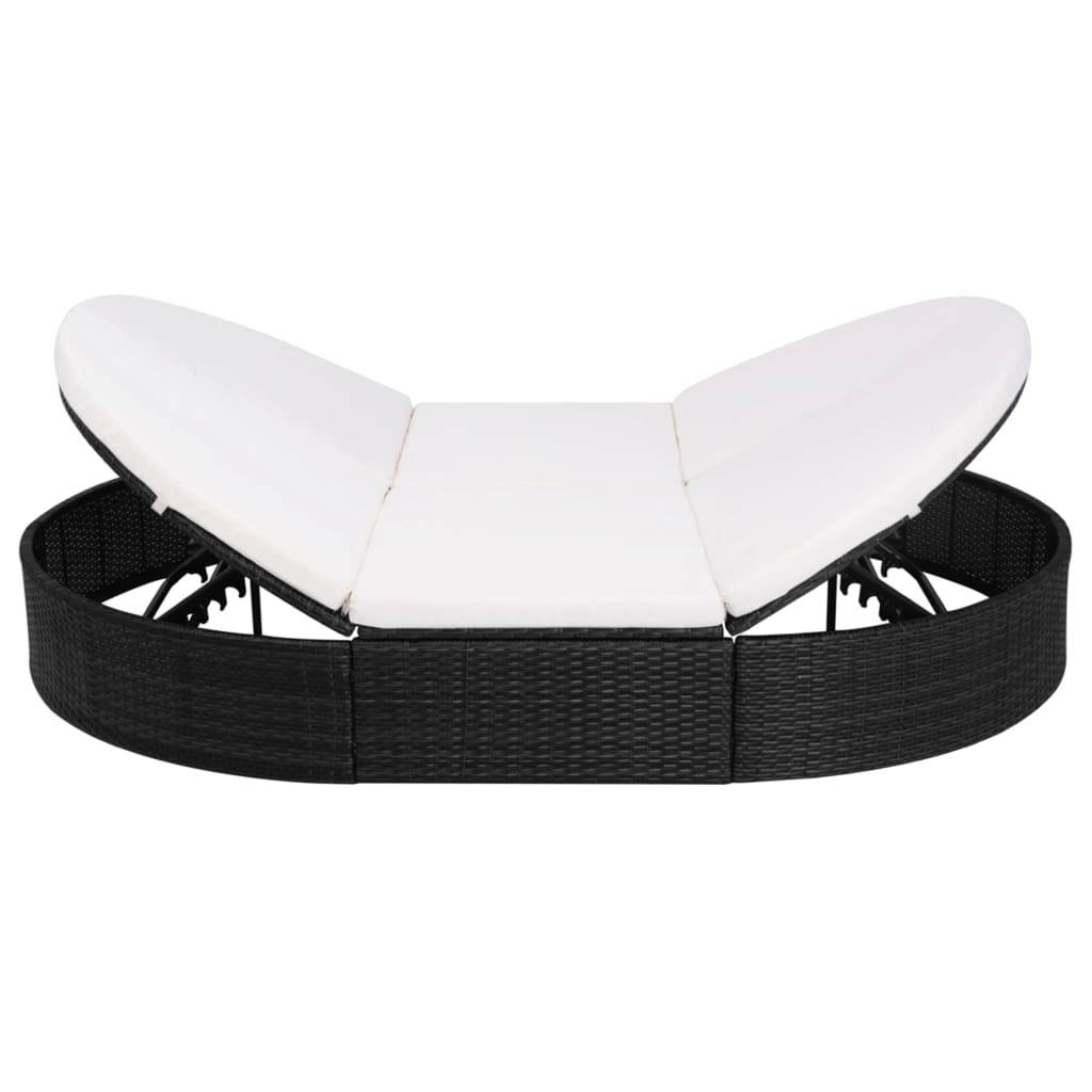 vidaXL Outdoor-Loungebett mit Kissen Poly Rattan Schwarz
