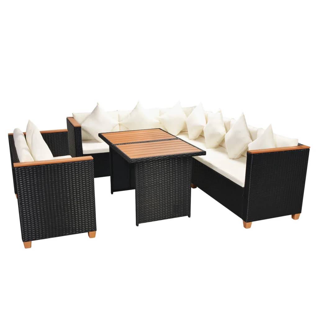 vidaXL 5-tlg. Garten-Lounge-Set mit Auflagen Poly Rattan Schwarz