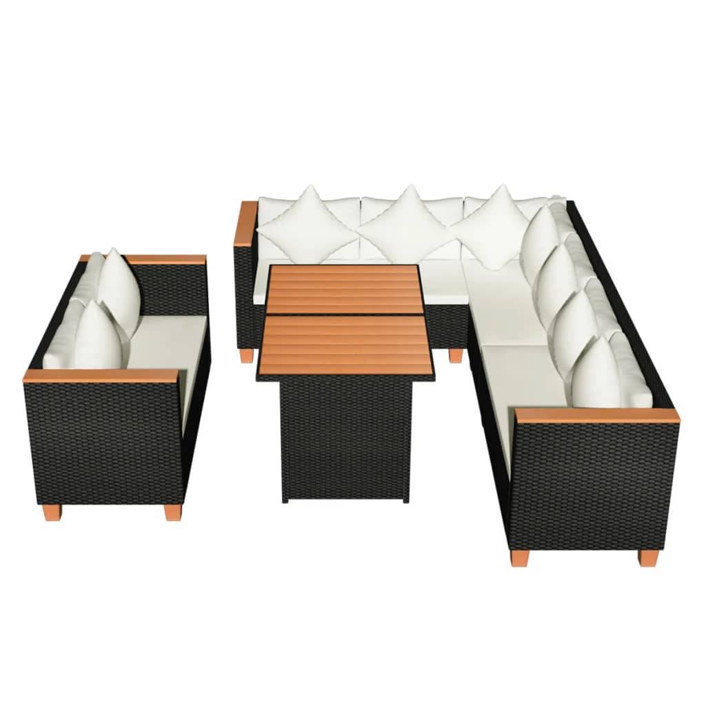 vidaXL 5-tlg. Garten-Lounge-Set mit Auflagen Poly Rattan Schwarz