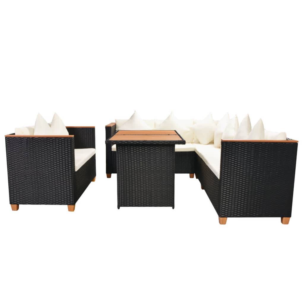vidaXL 5-tlg. Garten-Lounge-Set mit Auflagen Poly Rattan Schwarz