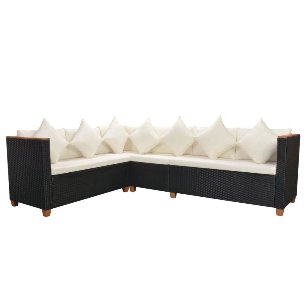 vidaXL 5-tlg. Garten-Lounge-Set mit Auflagen Poly Rattan Schwarz