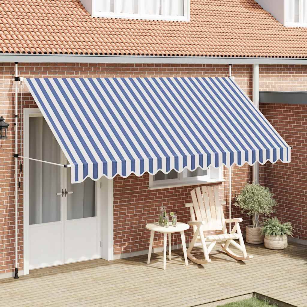 vidaXL Einziehbare Markise Handbetrieben 400 cm Blau/Weiß Gestreift