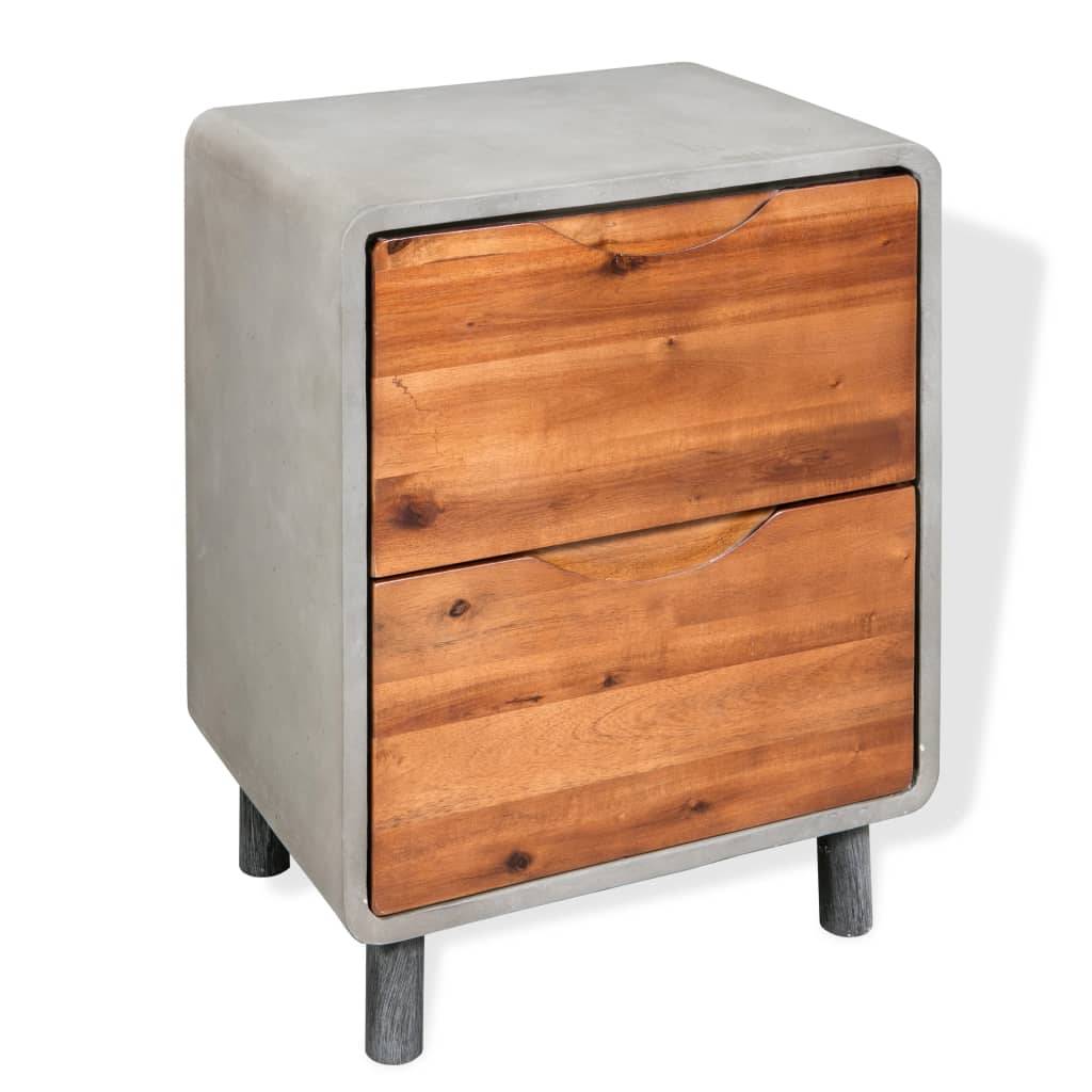 vidaXL Nachttisch Beton Akazienholz Massiv 40 x 30 x 50 cm