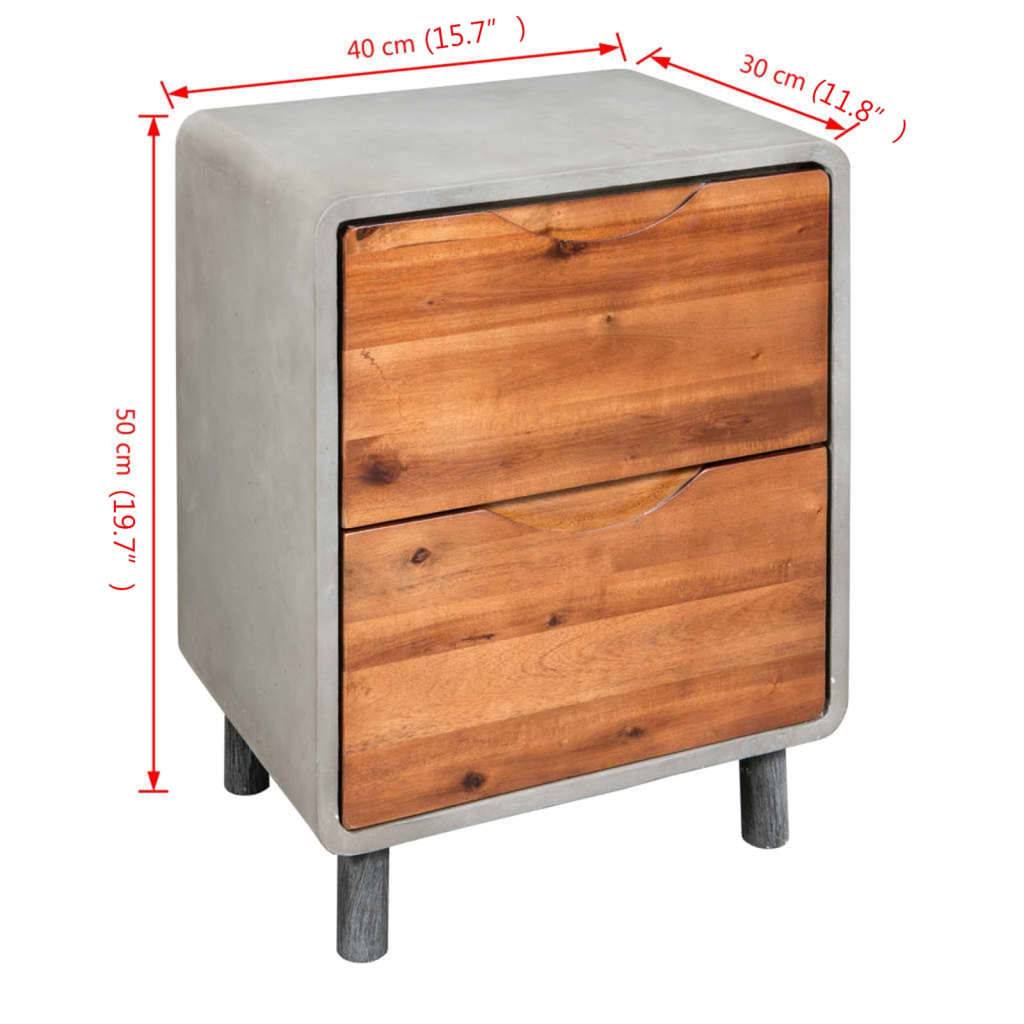 vidaXL Nachttisch Beton Akazienholz Massiv 40 x 30 x 50 cm