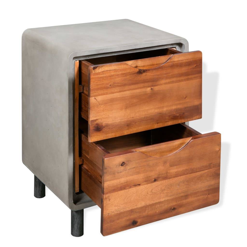 vidaXL Nachttisch Beton Akazienholz Massiv 40 x 30 x 50 cm