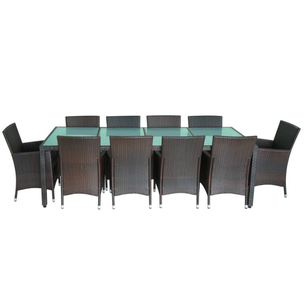 vidaXL 11-tlg. Garten-Essgruppe mit Auflagen Poly Rattan Braun