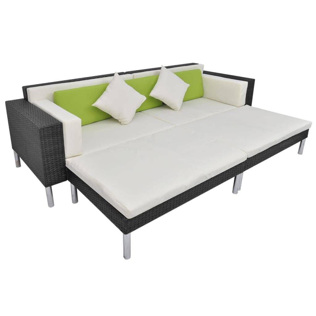 vidaXL 4-tlg. Garten-Lounge-Set mit Auflagen Poly Rattan Schwarz
