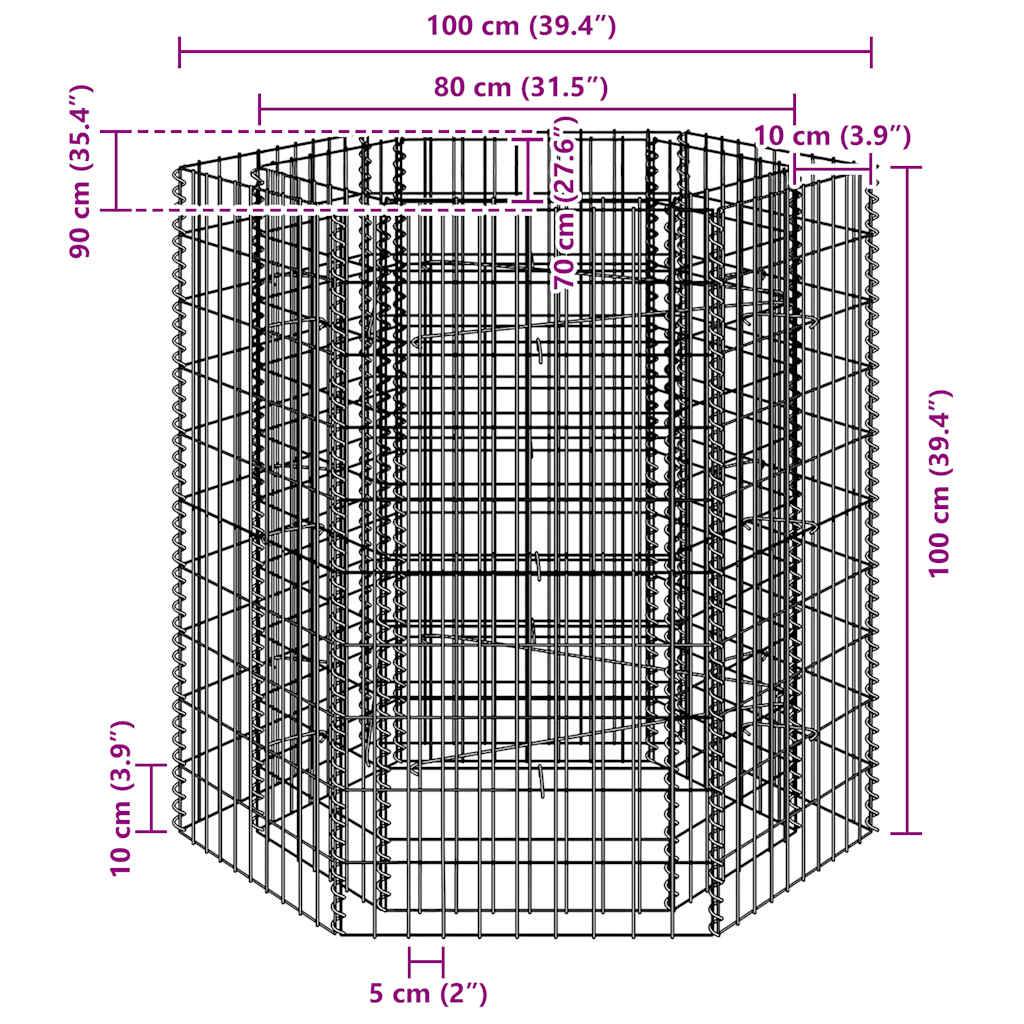 vidaXL Sechseckiges Gabionen-Hochbeet 100×90×100 cm