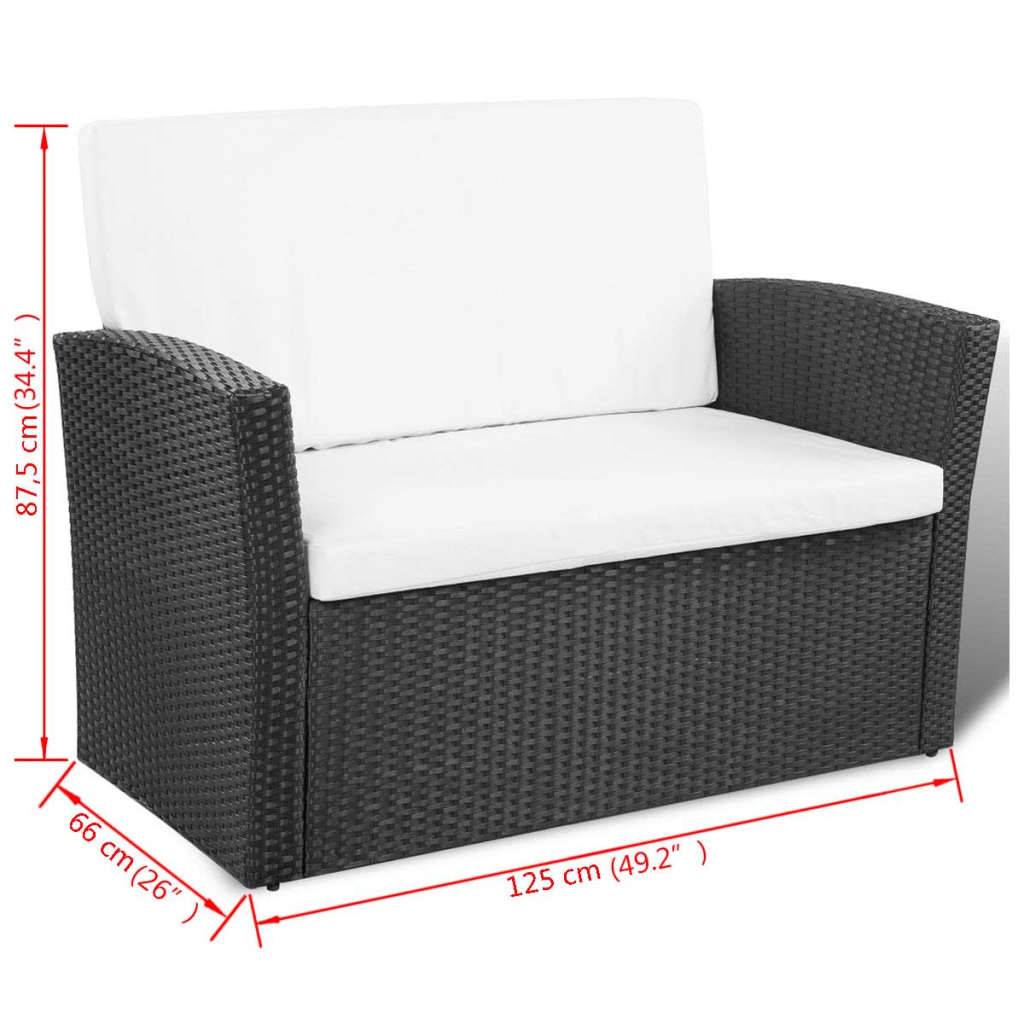 vidaXL 4-tlg. Garten-Lounge-Set mit Kissen Poly Rattan Schwarz