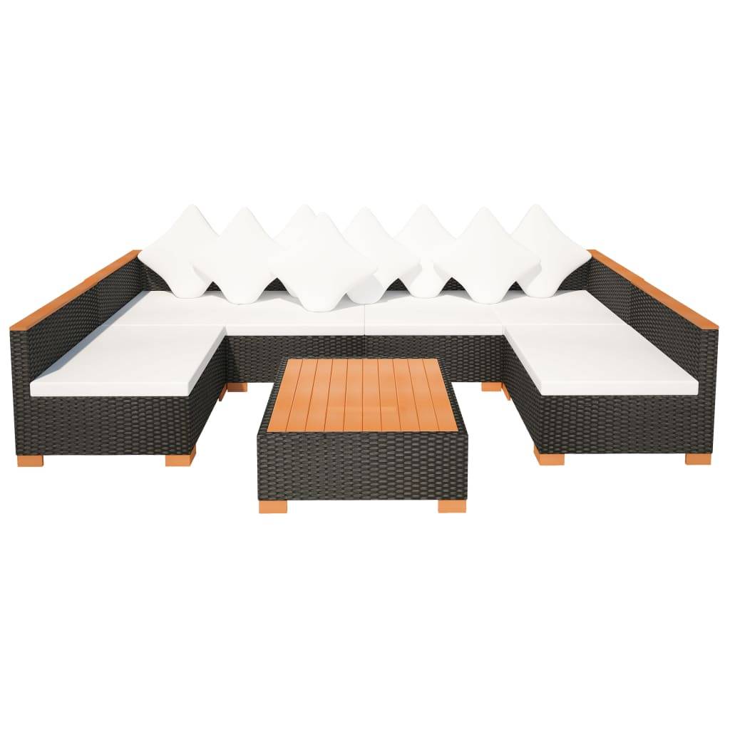 vidaXL 7-tlg. Garten-Lounge-Set mit Auflagen Poly Rattan Schwarz