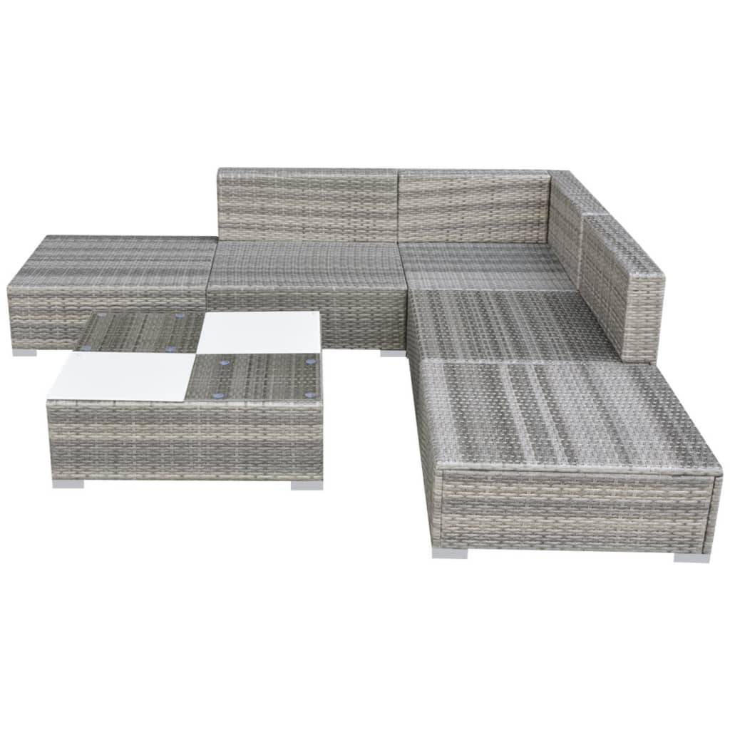 vidaXL 6-tlg. Garten-Lounge-Set mit Kissen Poly Rattan Grau