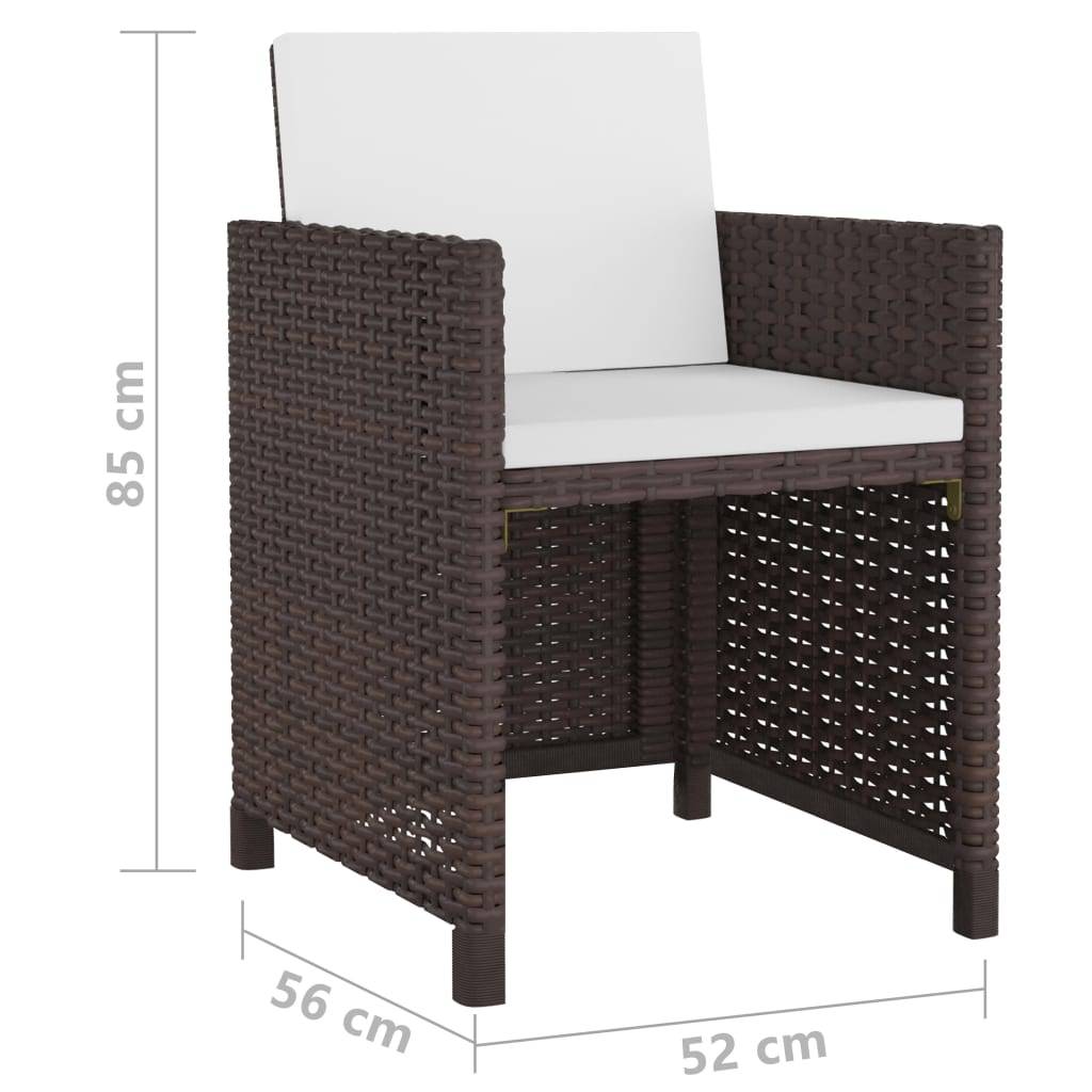 vidaXL 11-tlg. Garten-Essgruppe mit Auflagen Poly Rattan Braun