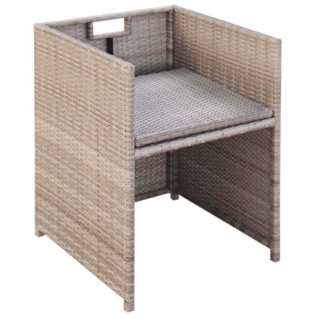 vidaXL 11-tlg. Garten-Essgruppe mit Auflagen Poly Rattan Beige