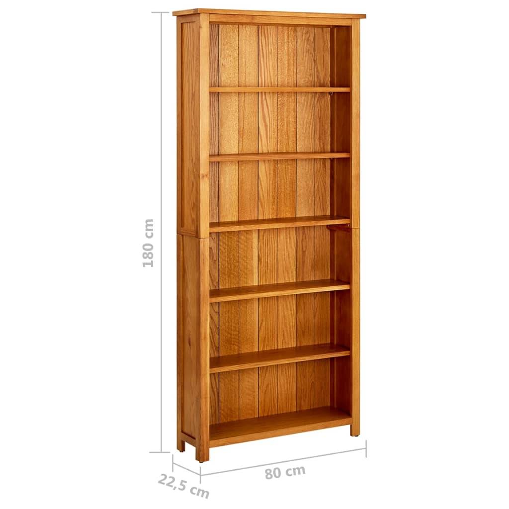 vidaXL Bücherregal 6 Fächer 80x22,5x180 cm Massivholz Eiche