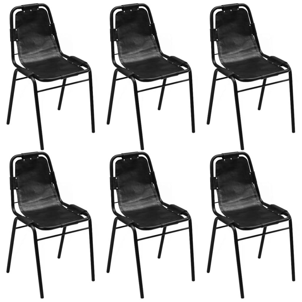 vidaXL Esszimmerstühle 6 Stk. Schwarz Echtleder
