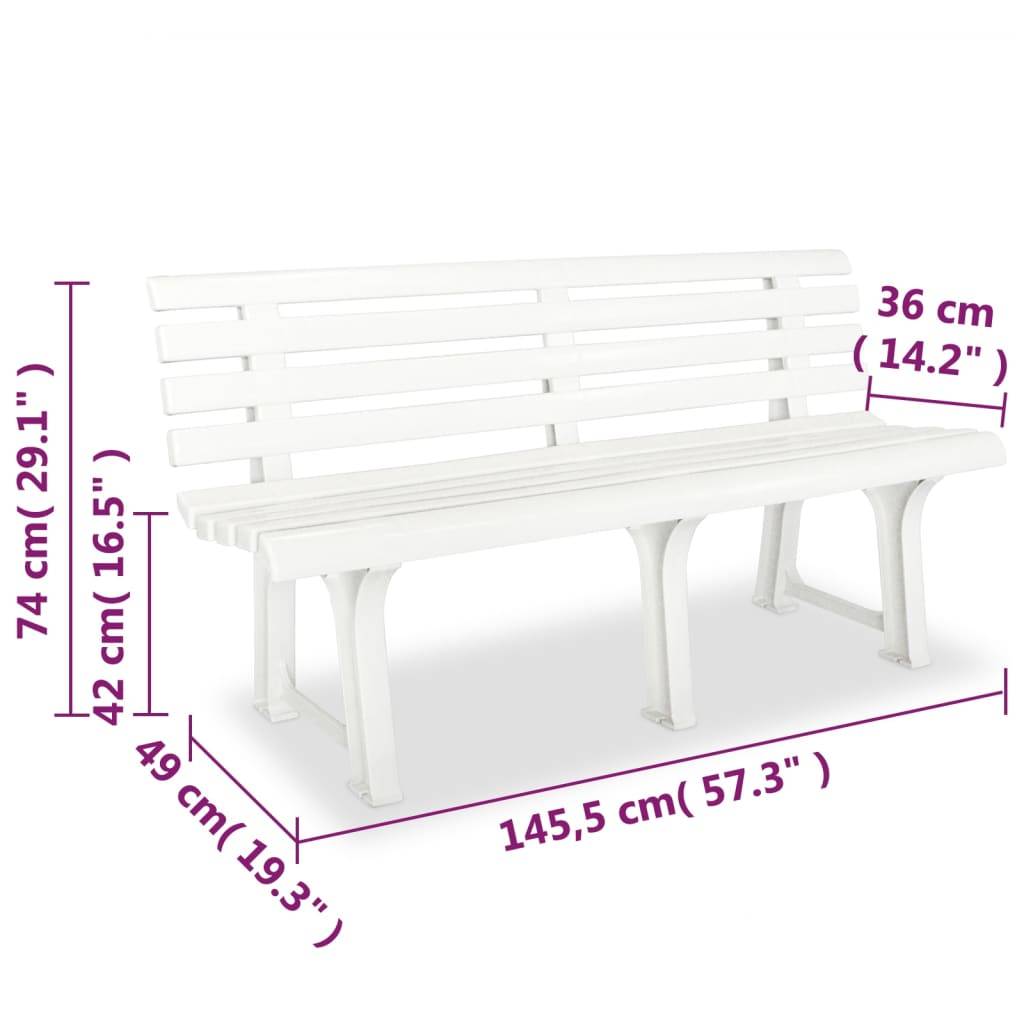 vidaXL Gartenbank 145,5 cm Kunststoff Weiß