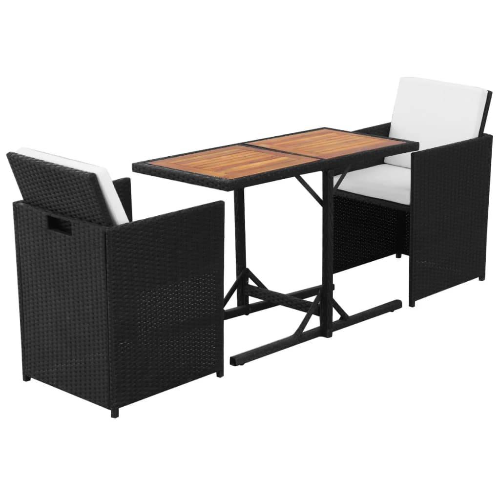 vidaXL 3-tlg. Bistro-Set mit Kissen Poly Rattan Schwarz