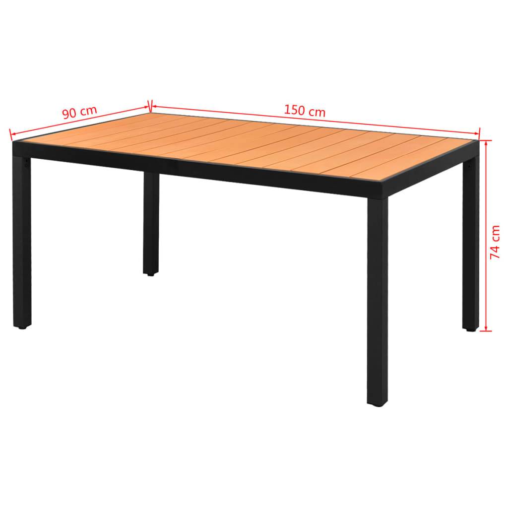 vidaXL Gartentisch Braun 150x90x74 cm Aluminium und WPC