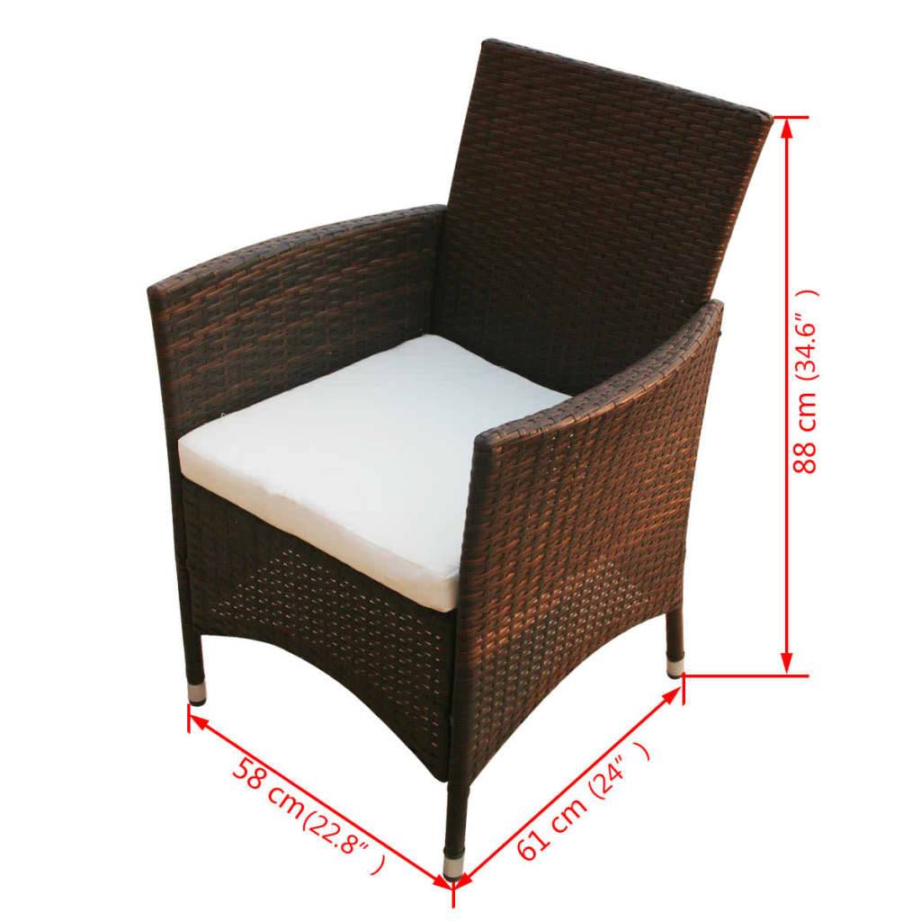 vidaXL 9-tlg. Garten-Essgruppe mit Auflagen Poly Rattan Braun
