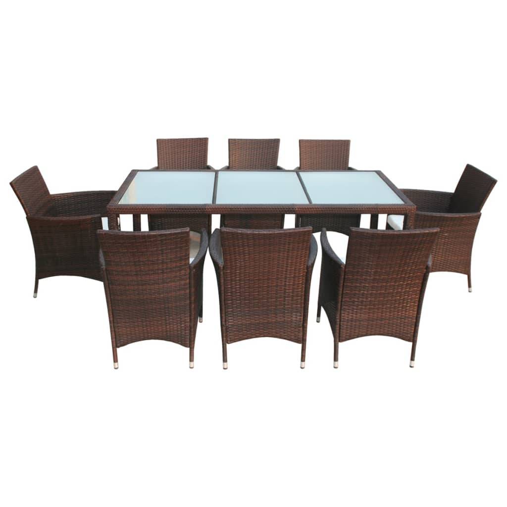 vidaXL 9-tlg. Garten-Essgruppe mit Auflagen Poly Rattan Braun