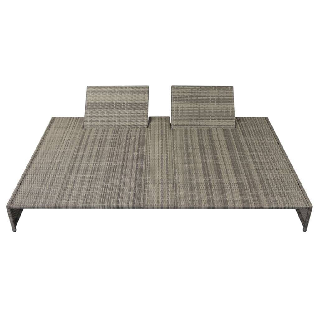 vidaXL Doppel-Sonnenliege mit Auflage Poly Rattan Grau