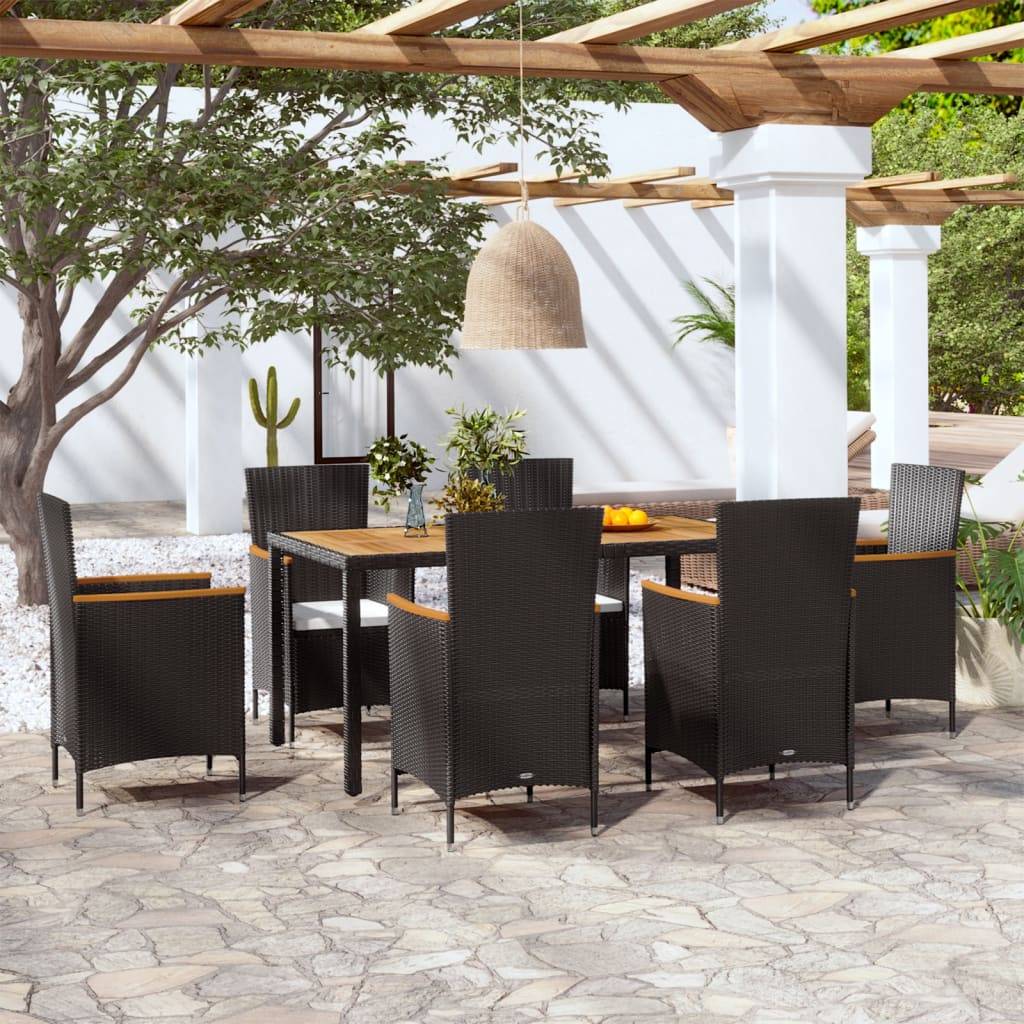 vidaXL 7-tlg. Garten-Essgruppe mit Auflagen Poly Rattan