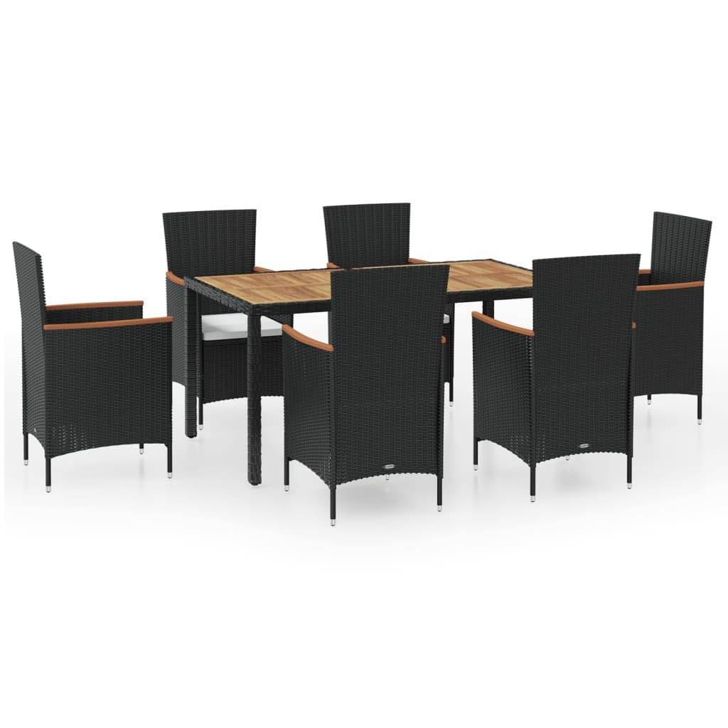 vidaXL 7-tlg. Garten-Essgruppe mit Auflagen Poly Rattan