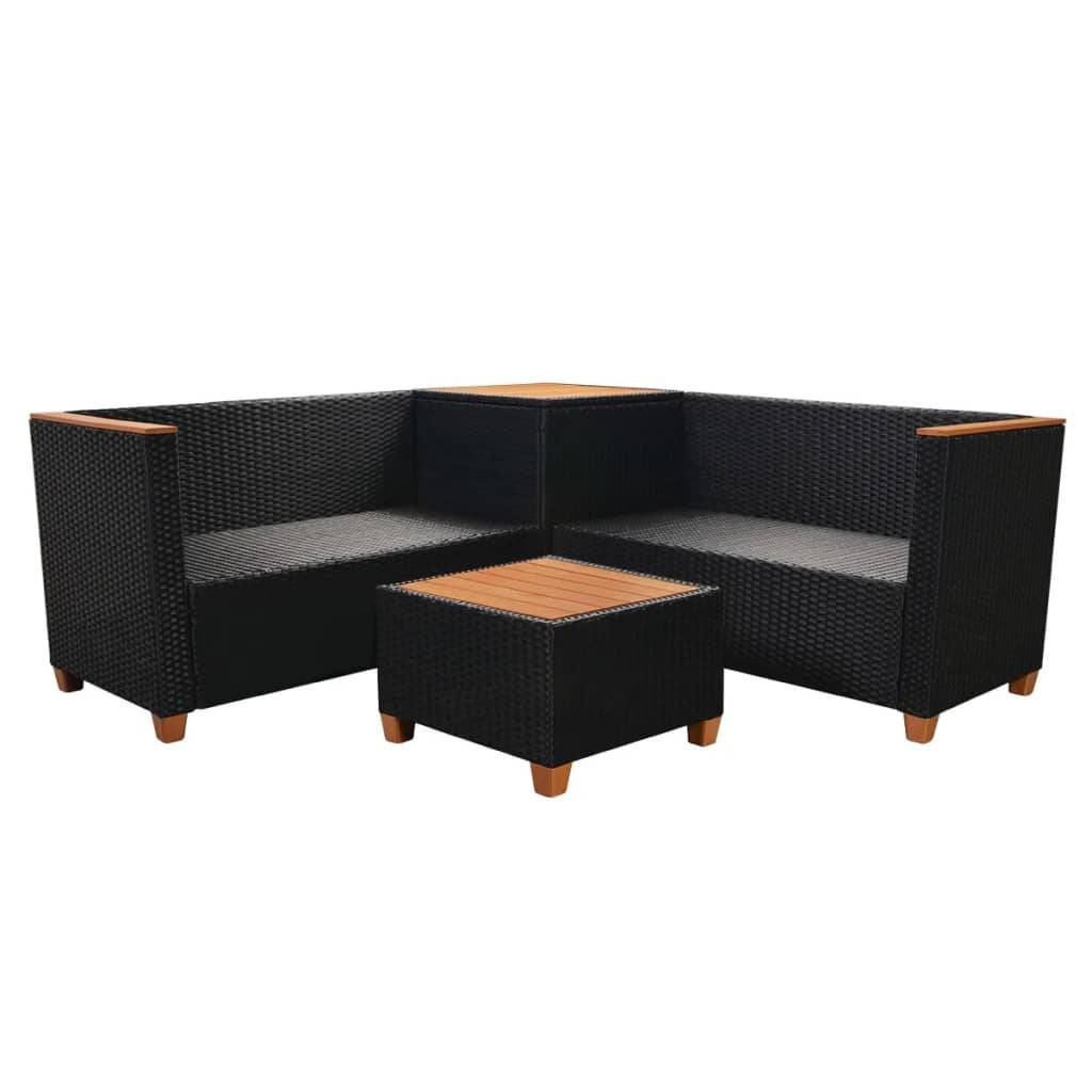 vidaXL 4-tlg. Garten-Lounge-Set mit Auflagen Poly Rattan Schwarz