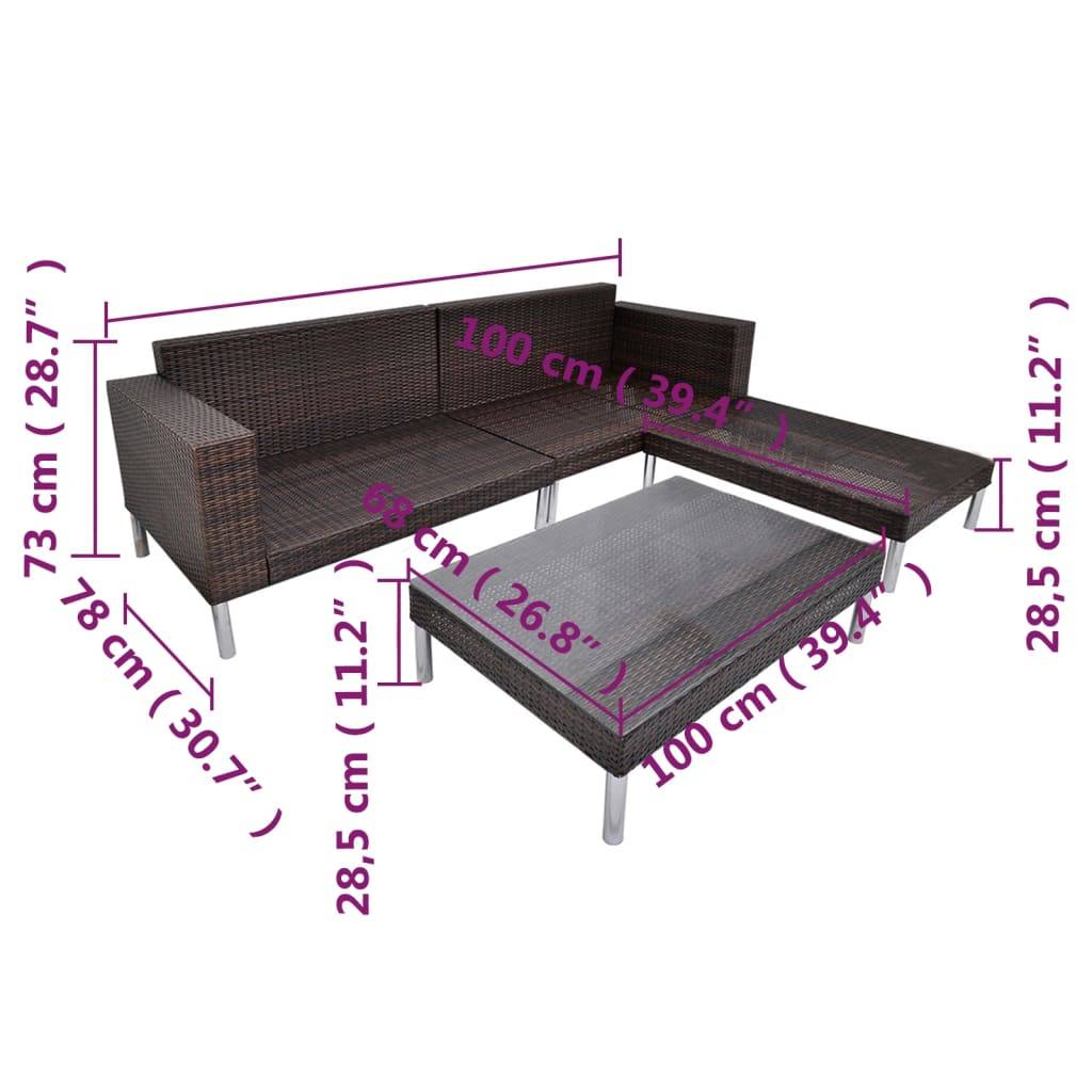 vidaXL 4-tlg. Garten-Lounge-Set mit Auflagen Poly Rattan Braun