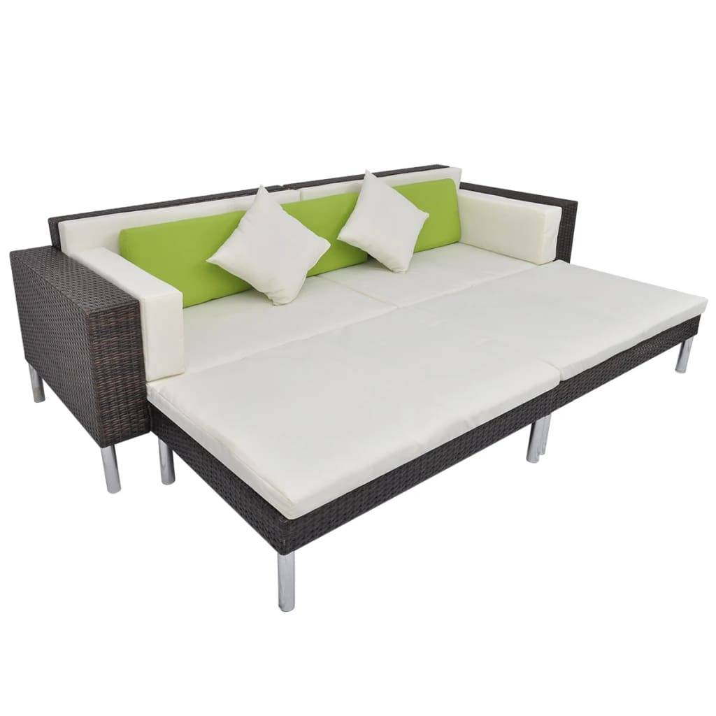 vidaXL 4-tlg. Garten-Lounge-Set mit Auflagen Poly Rattan Braun