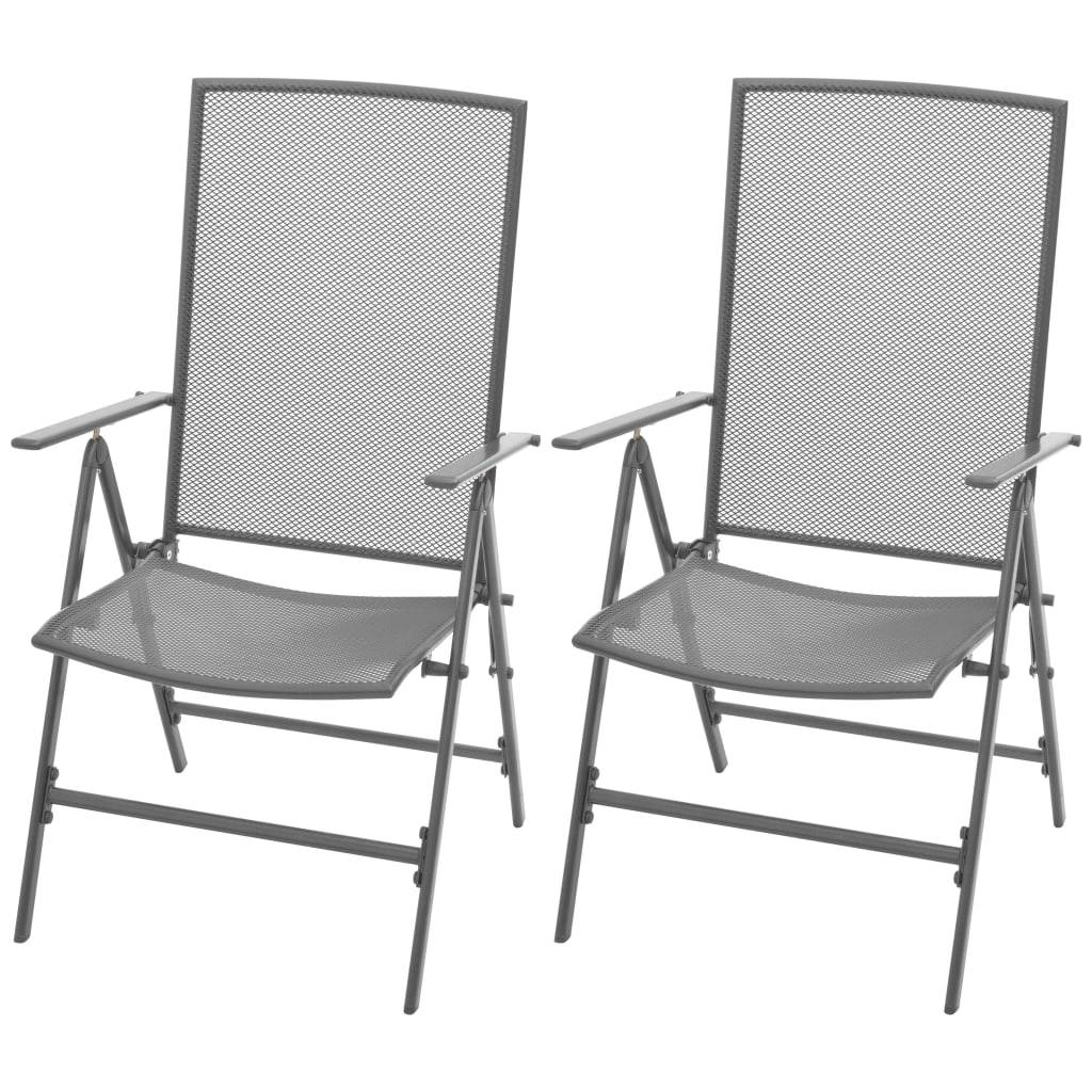 vidaXL Stapelbare Gartenstühle 2 Stk. Stahl Grau