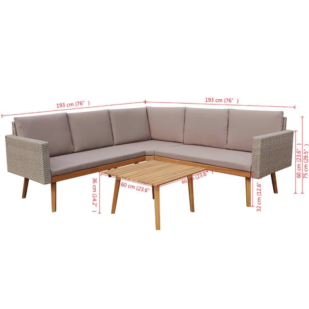 vidaXL 4-tlg. Garten-Lounge-Set mit Auflagen Poly Rattan Grau
